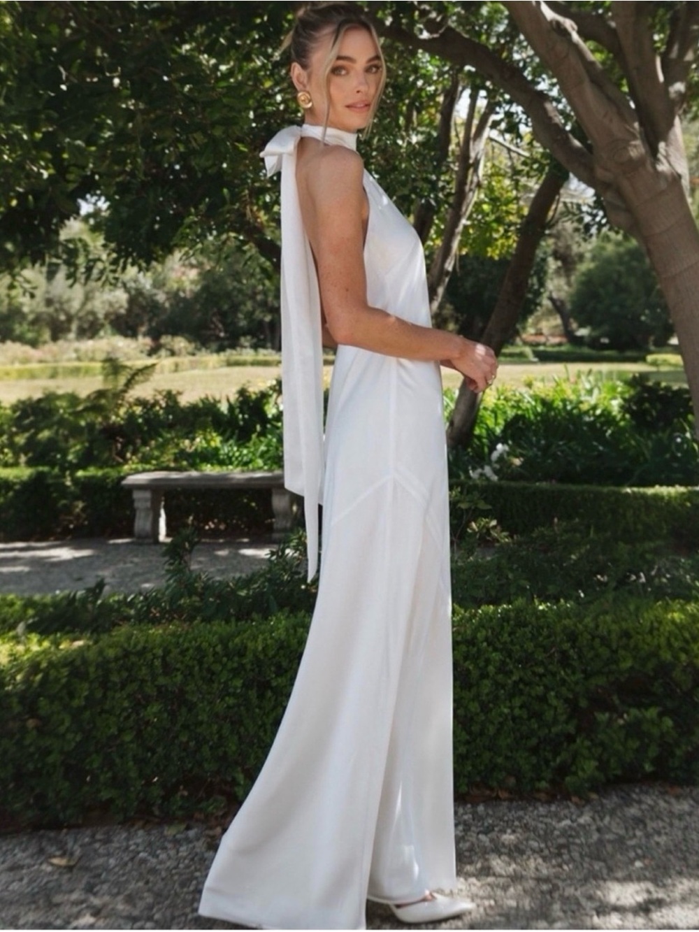 Show Me Your Mumu Lisa Maxi Dress Womens XS White Luxe Satin Self Lined Halter